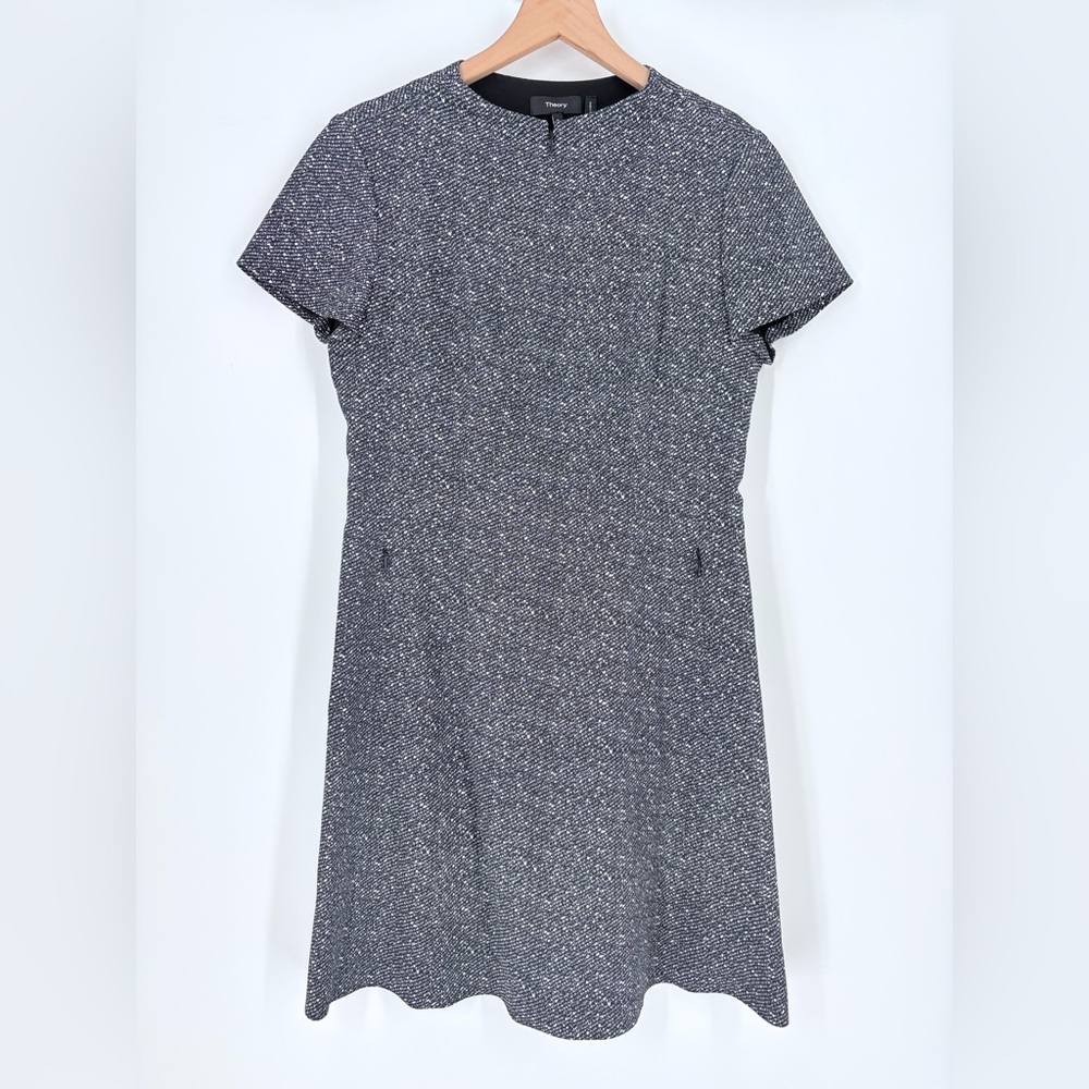Theory Black White Apalia Tweed Twill Crepe Dress
